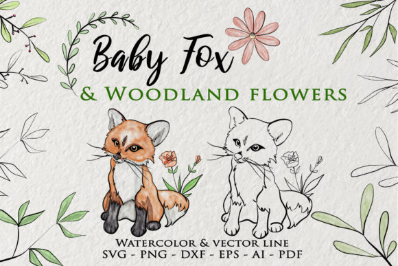 Baby Fox Clipart Woodland Flower: Graphics for Crafts & Gentle Branding