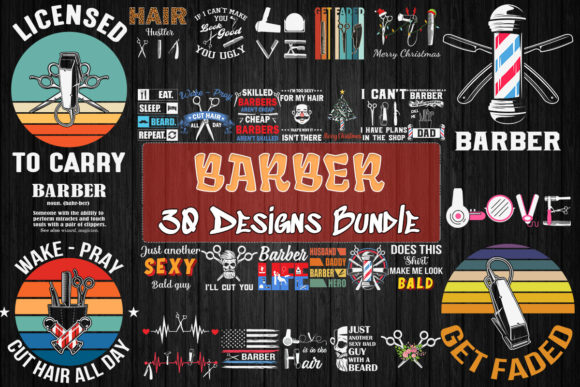 Barber Bundle SVG 30 Designs: Graphics for T-Shirt Designs & Local Branding