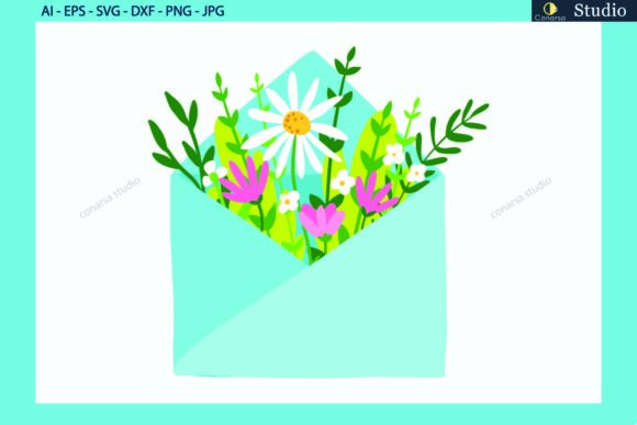 Bucket Flowers in Envelopes Svg for Graphics and Icons