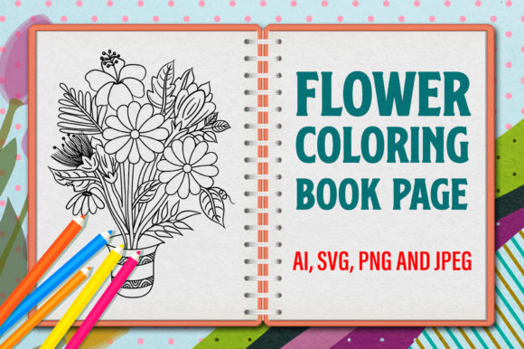 Flower Coloring Page. Floral Line Art Graphics