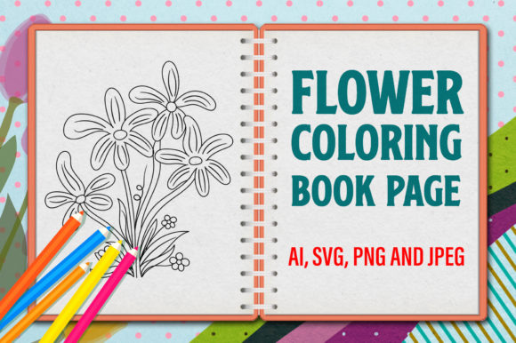 Flower Coloring Page Graphics for Print Templates