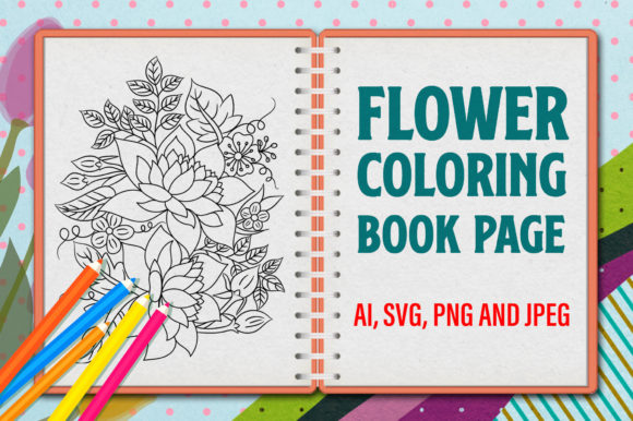 Flower Coloring Page Graphics & Print Templates