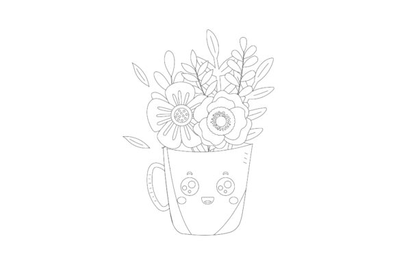 Flowers Cute Pot Kawaii Outline Graphics for Icons