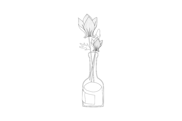 Flowers Decor Vase Layout Outline for Graphics and Icons