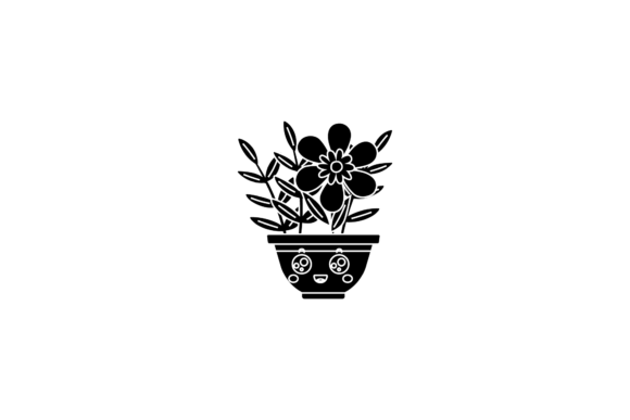 Flowers Kawaii Potted Plants Silhouette: Graphics & Icons for Local Brands