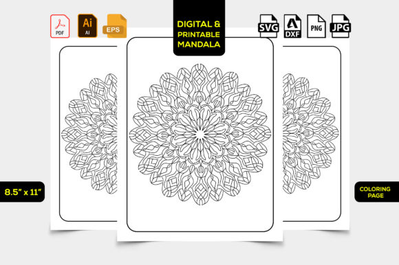 Flowers Mandala Adult Coloring Pages KDP for Graphics