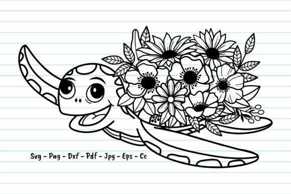 Turtle Flower SVG Graphics for Print Templates