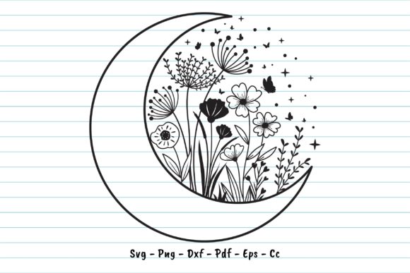 Wildflower Svg Moon Flowers Graphics for Print Templates